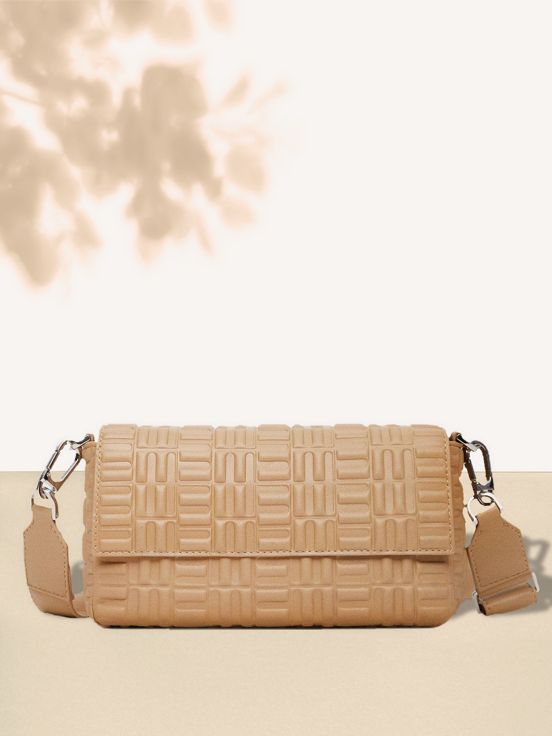 

MANGO Beige Geometric Quilted Structured Shoulder Bag with Detachable Sling Strap