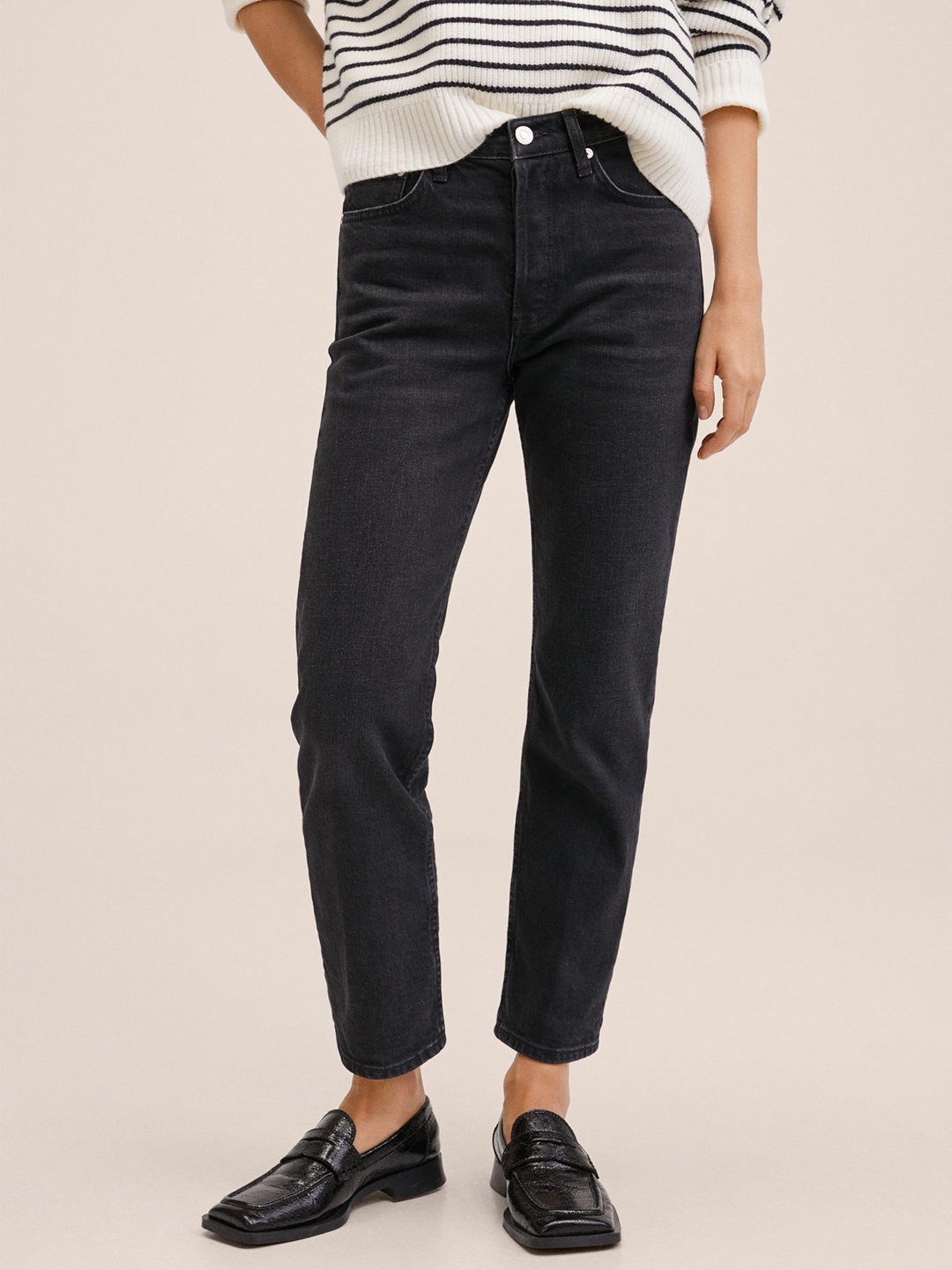 MANGO Women Black Slim Fit Stretchable Cropped Jeans