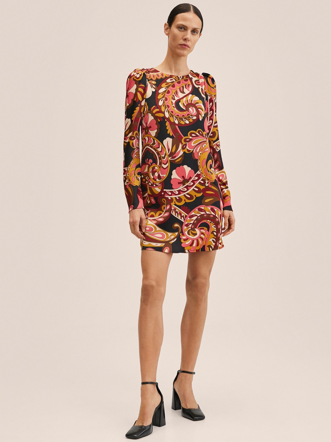 

MANGO Women Black & Pink Floral Sheath Dress