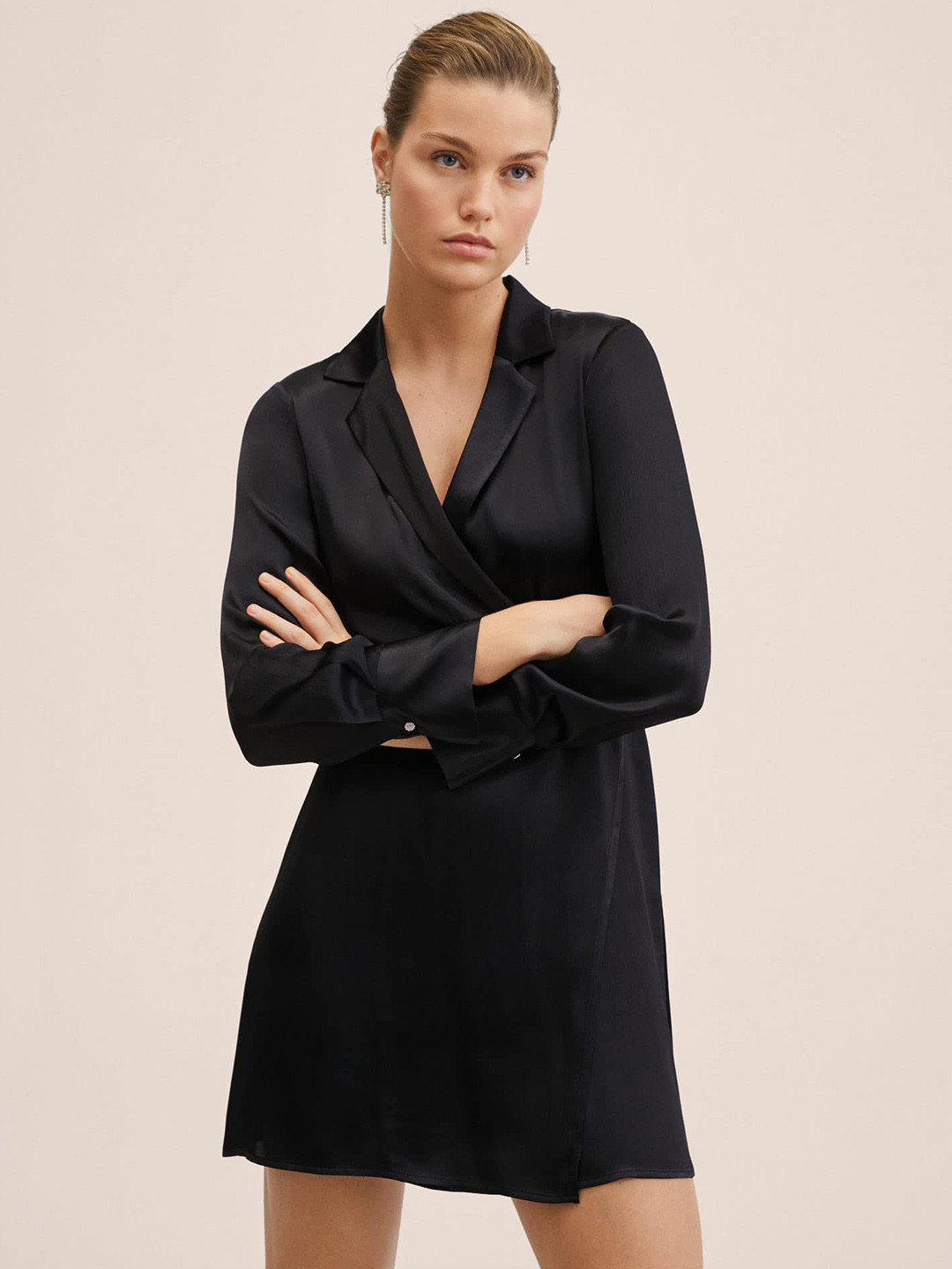 

MANGO Women Black Solid Wrap Mini Dress