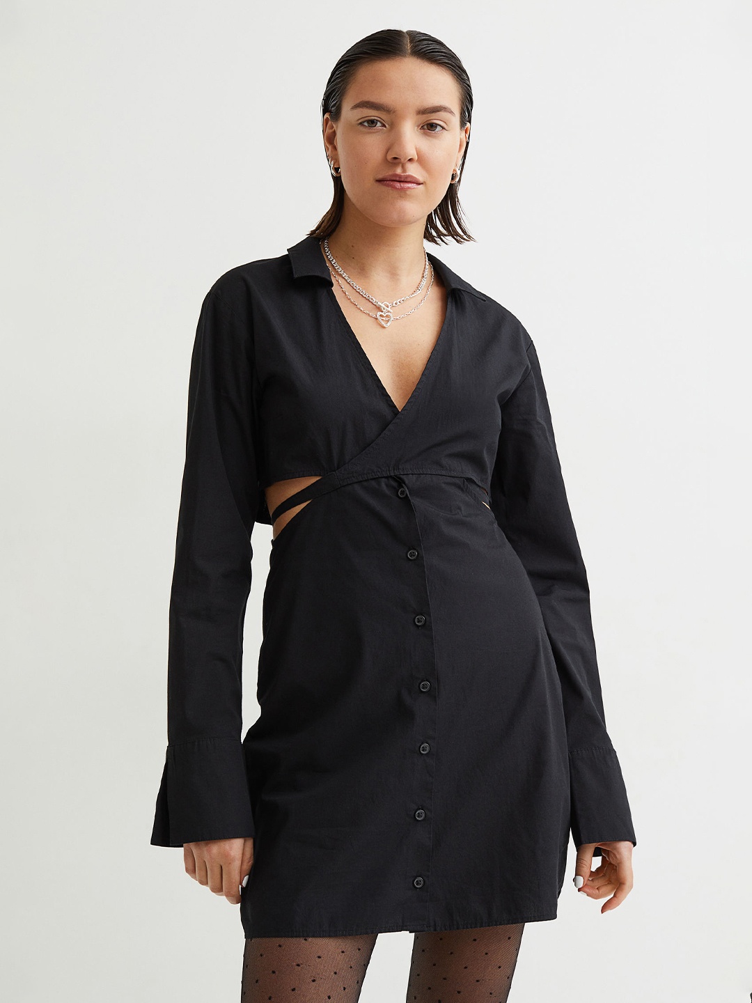 

H&M Woman Black Cotton poplin dress