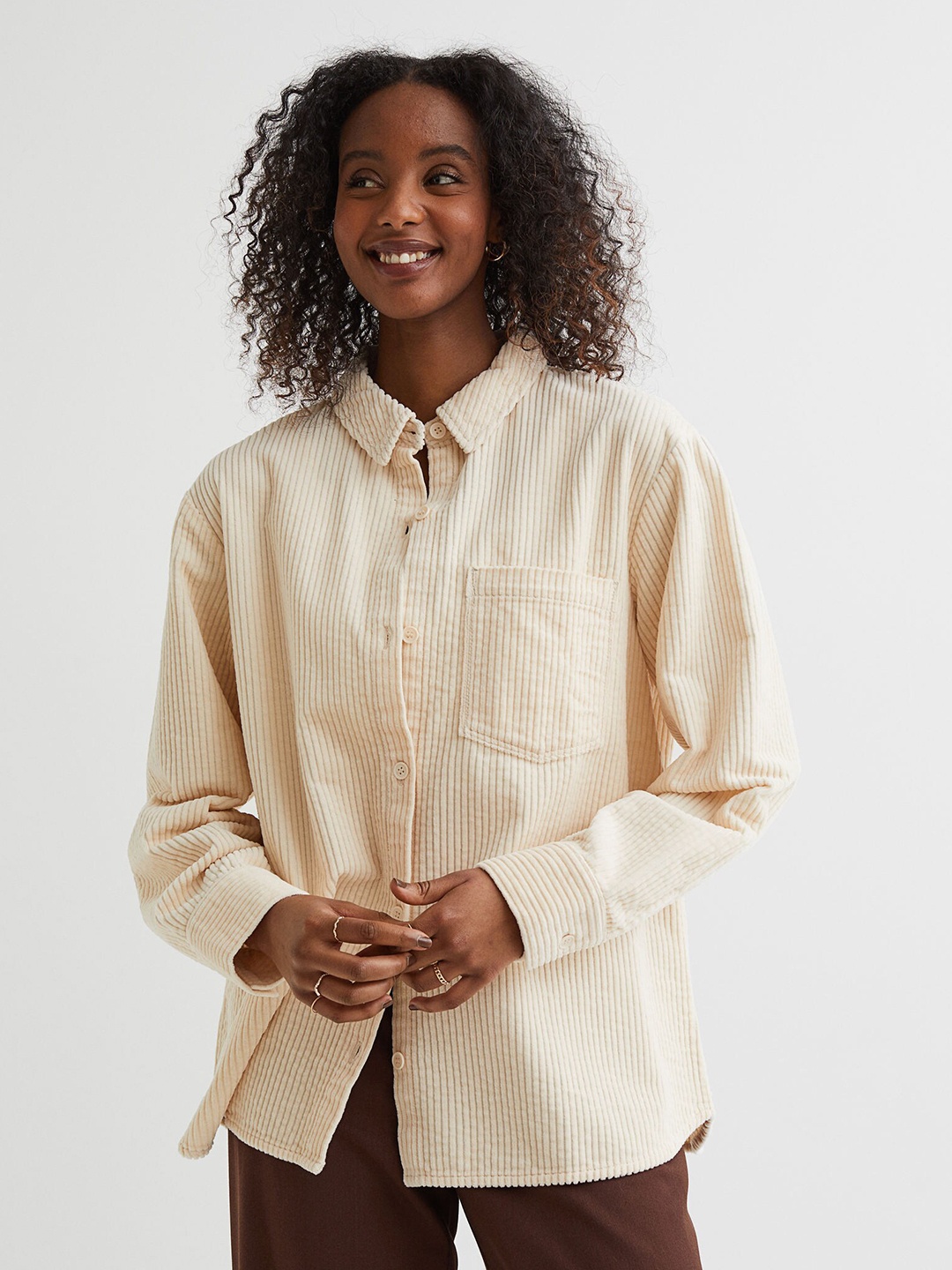 

H&M Woman Beige Corduroy shirt