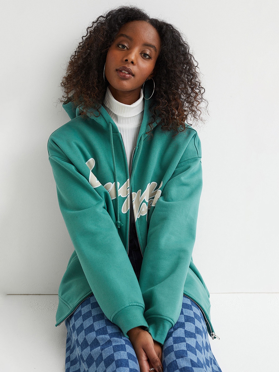 

H&M Women Green Oversized Zip-through Hoodie
