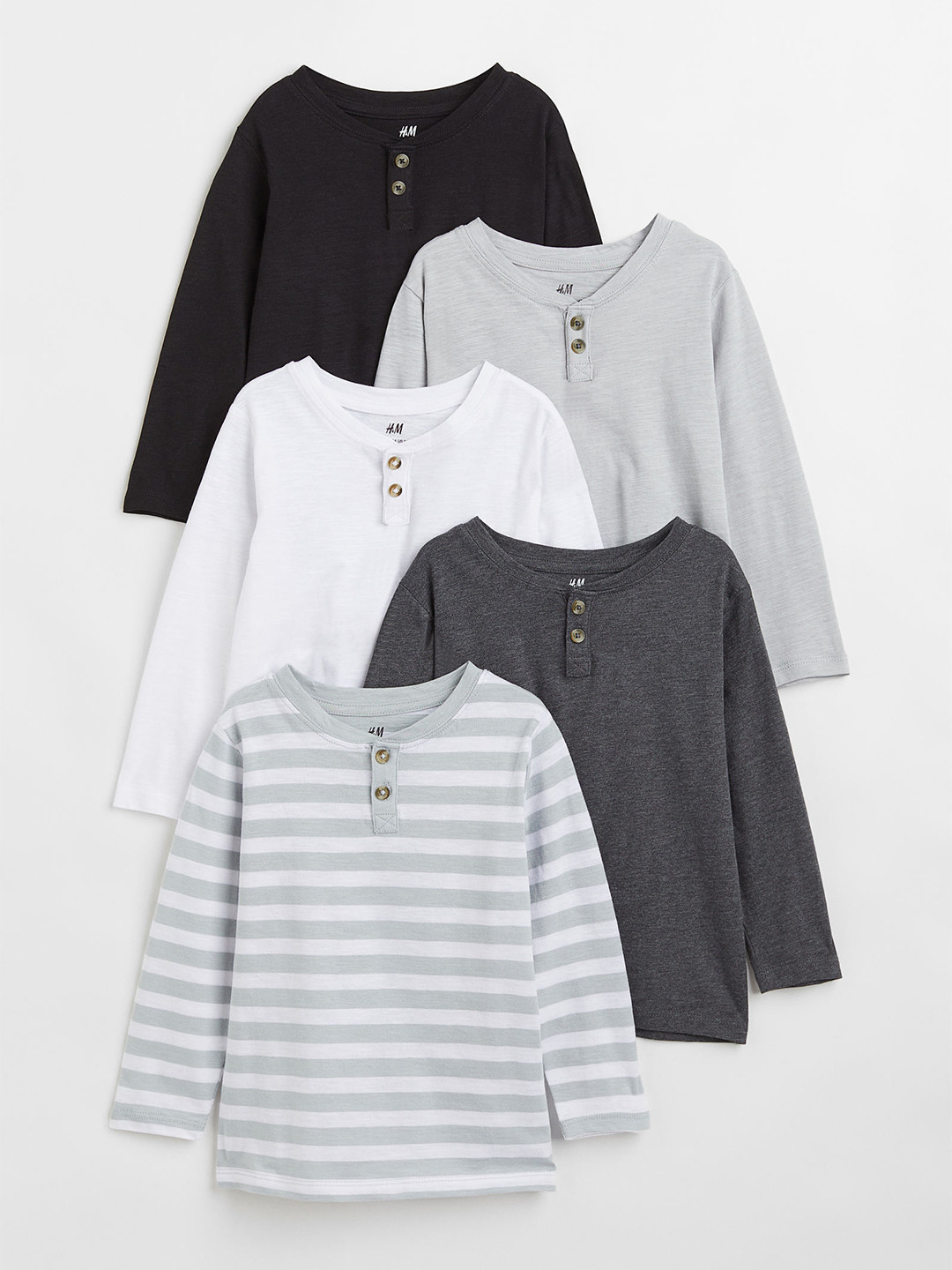 

H&M Boys White,Black,Grey & Multi 5-pack Henley tops