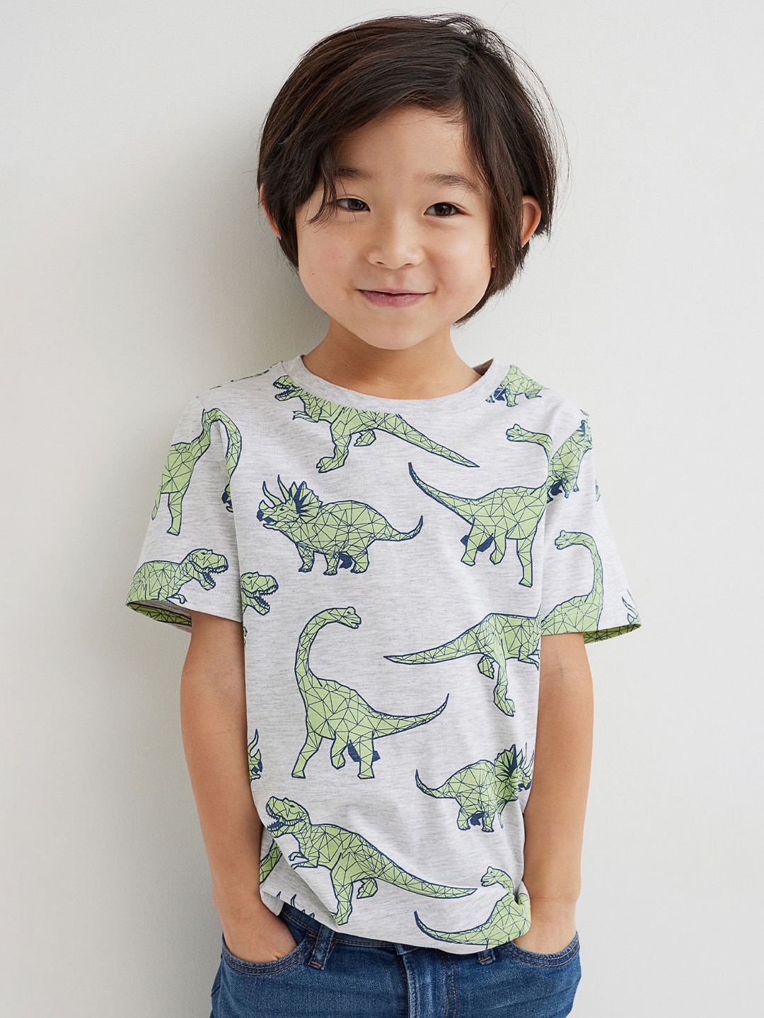 

H&M Boys Grey Abstract Printed Pure Cotton T-shirt
