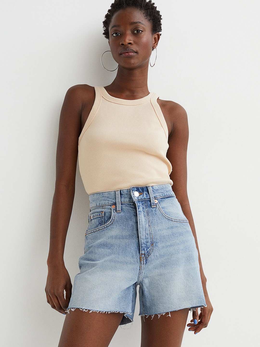 

H&M Women Beige Round Neck Ribbed Vest Top