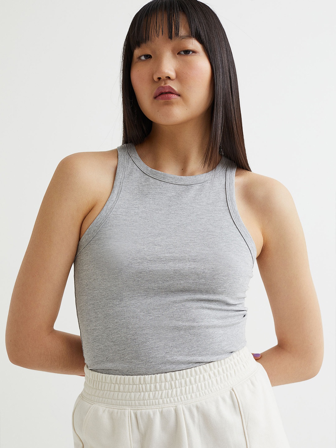 

H&M Women Grey Cotton Vest Top