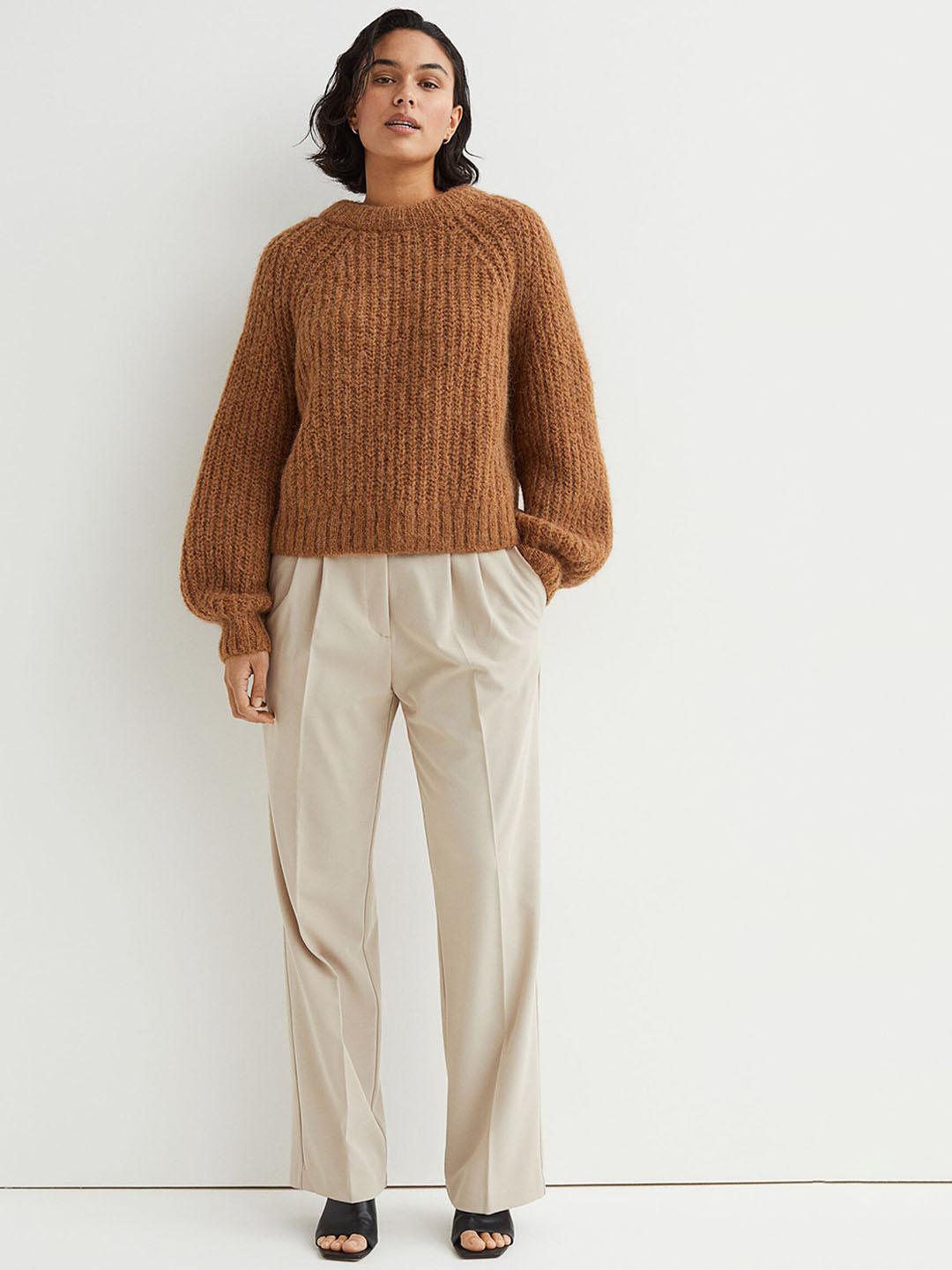 

H&M Women Beige High-Waisted Tailored Trousers