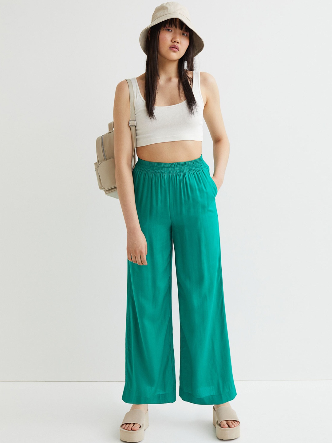 

H&M Women Green Wide Trousers