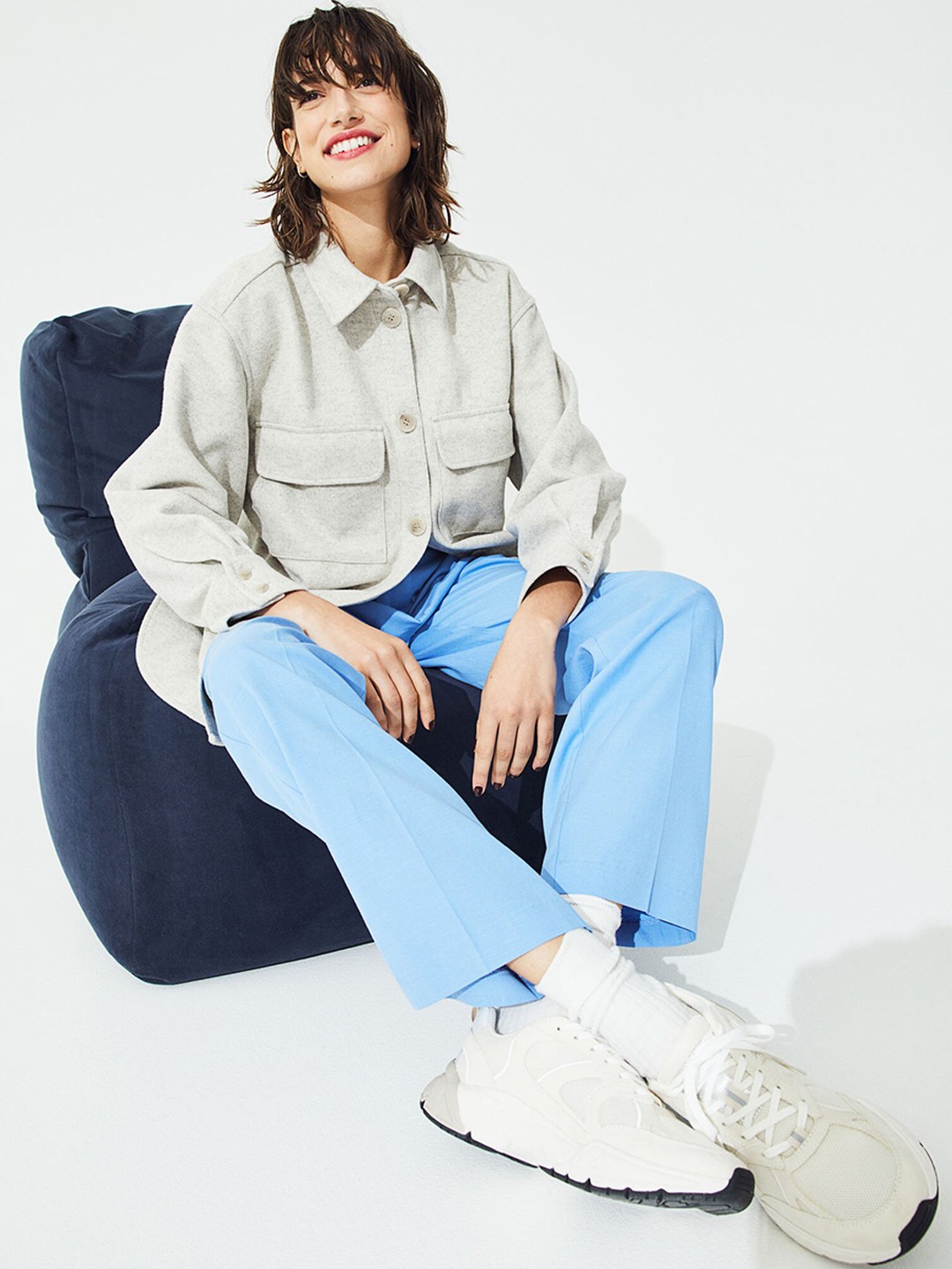 

H&M Women Grey Oversized Shacket