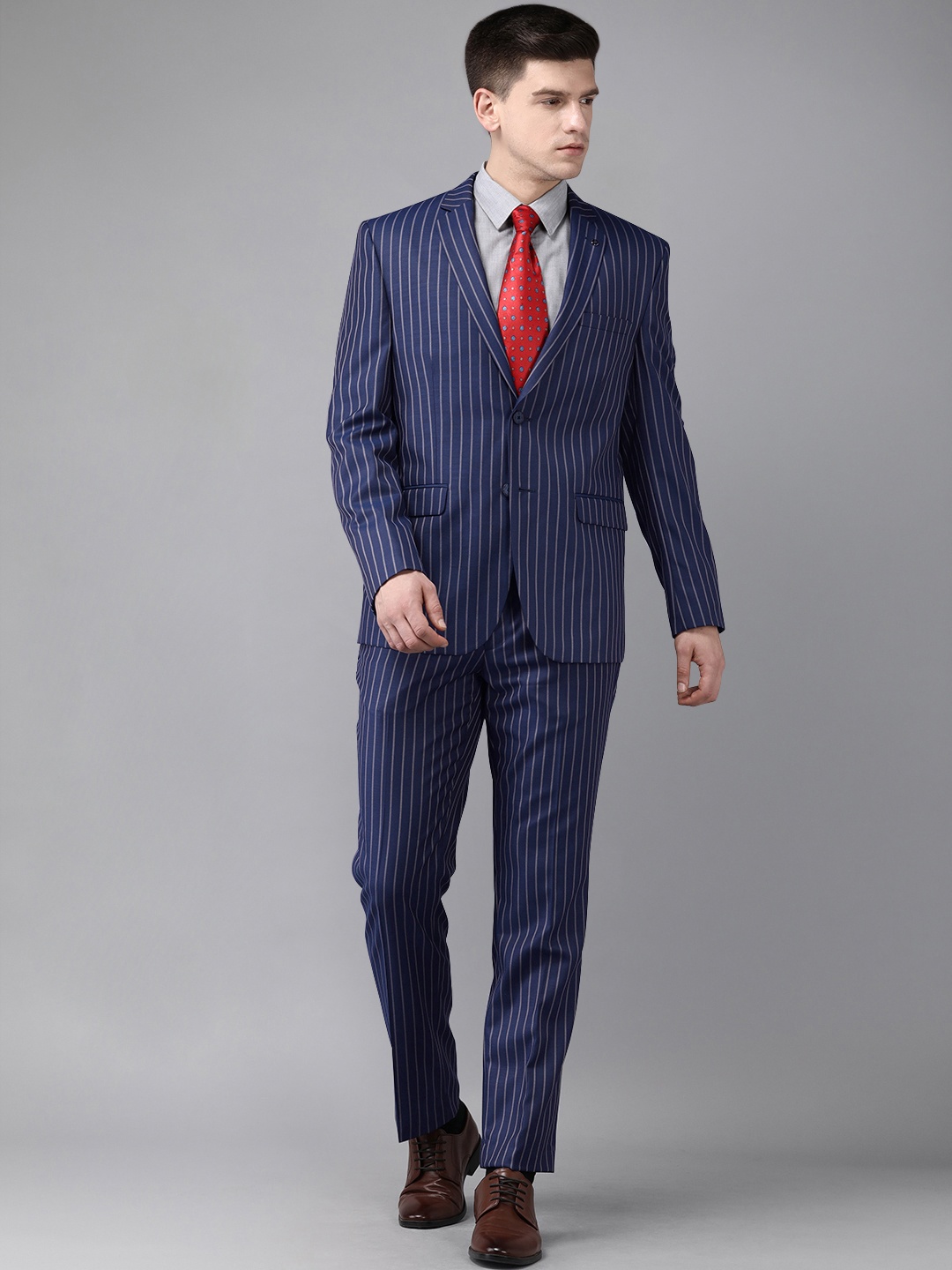 

Van Heusen Men Blue & White Striped Single-Breasted Super Slim-Fit Two-Piece Suit