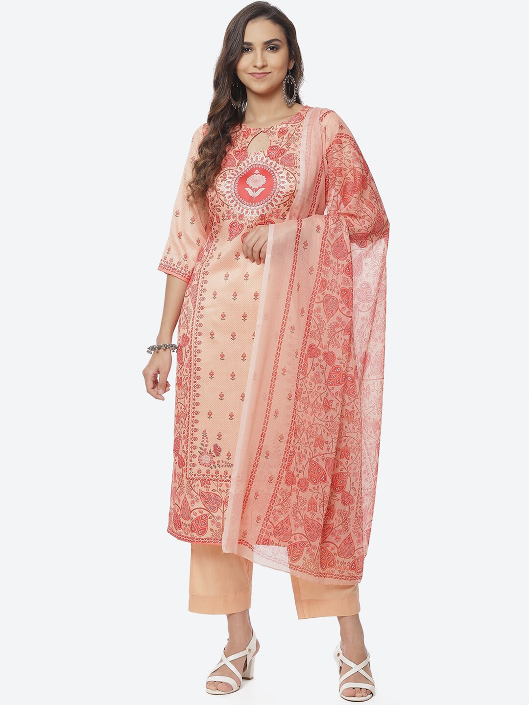 

Biba Peach-Coloured Printed Unstitched Dress Material