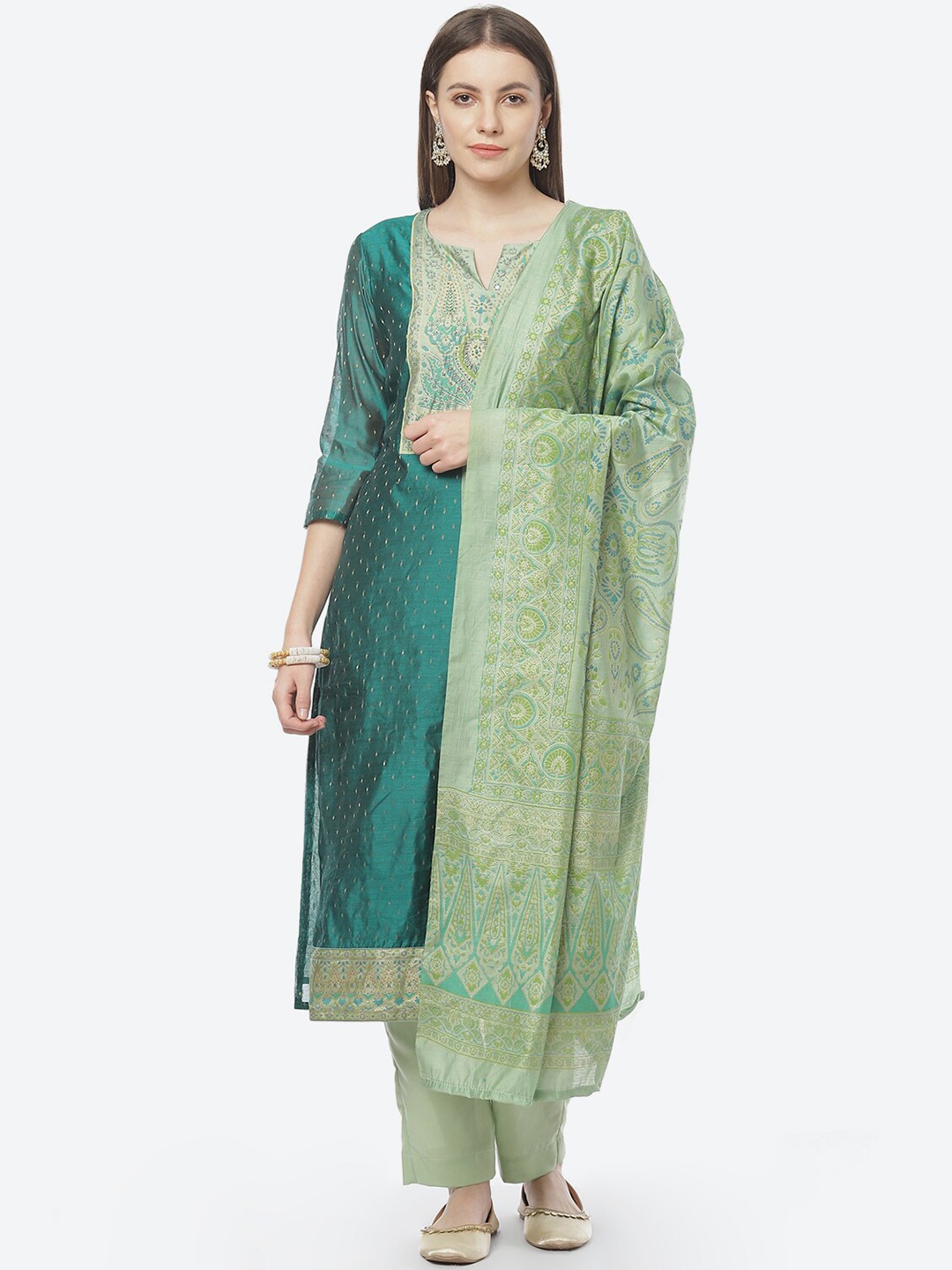 

Biba Women Turquoise Blue & Green Floral Embroidered Unstitched Dress Material