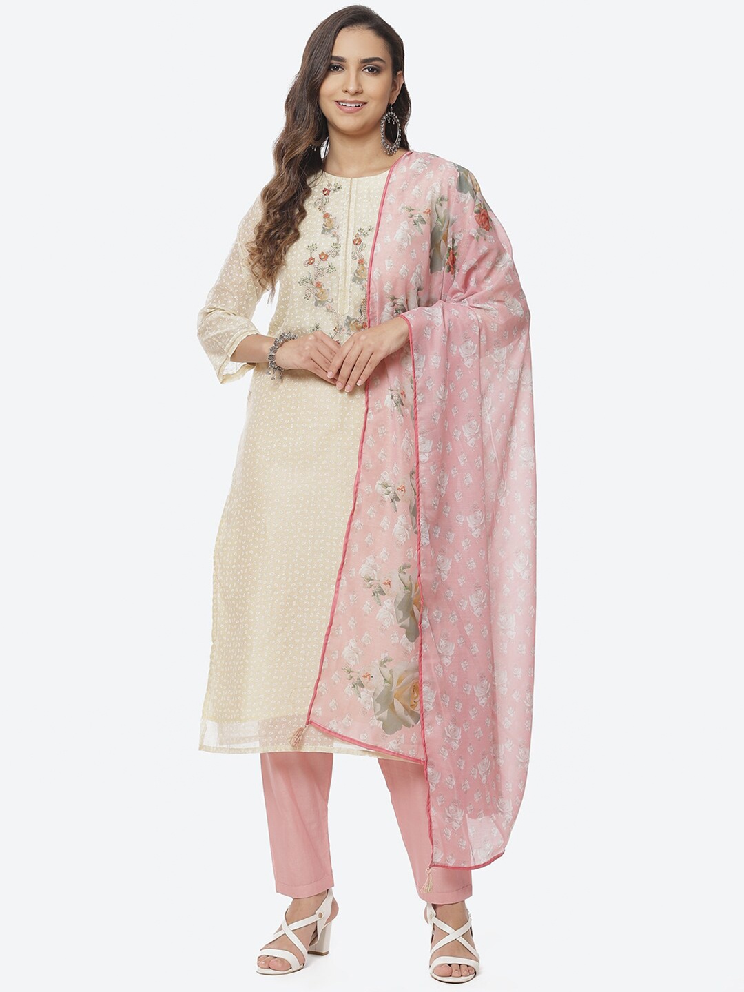 

Biba Off White & Pink Embroidered Unstitched Dress Material