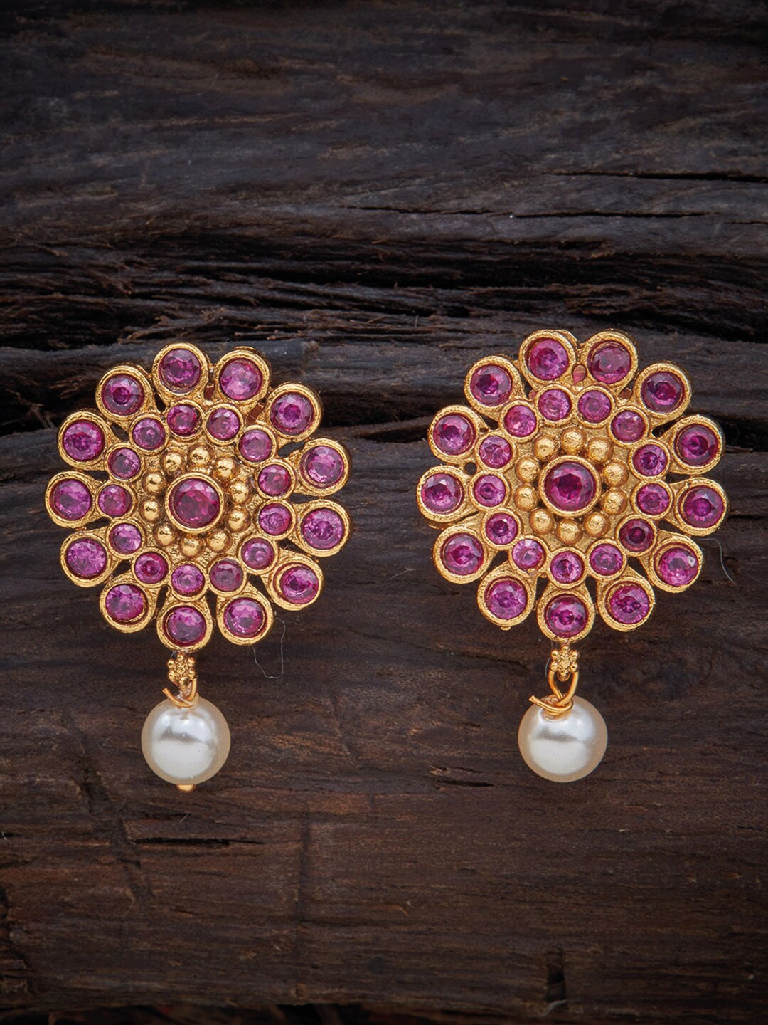 

Kushal's Fashion Jewellery Gold-Toned Floral Drop Earrings