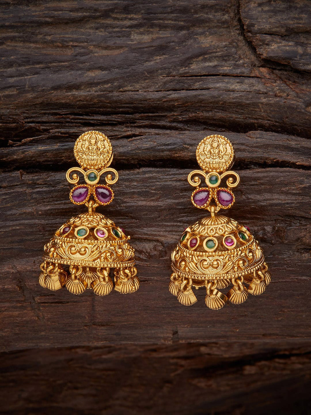 

Kushal's Fashion Jewellery Gold-Toned Contemporary Beaded Jhumkas Earrings