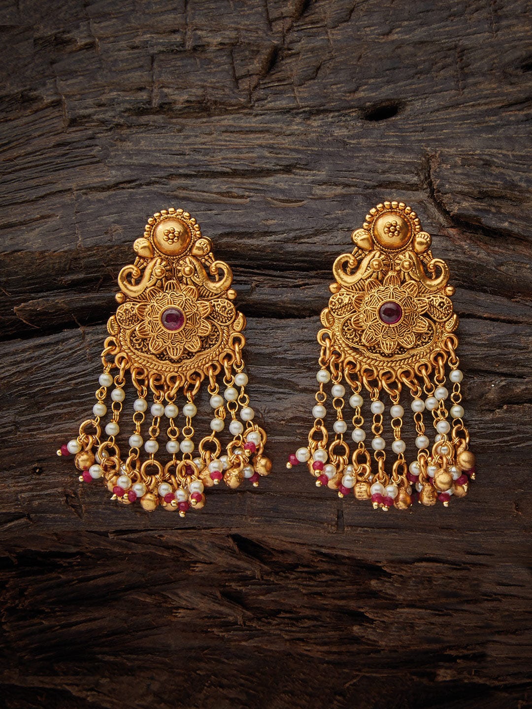 

Kushal's Fashion Jewellery Red & Gold-Plated Contemporary Drop Earrings