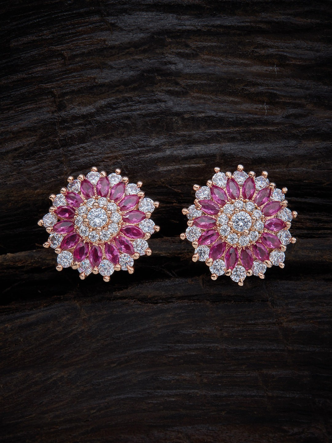 

Kushal's Fashion Jewellery Rose Gold-Plated CZ-Studded Floral Studs Earrings