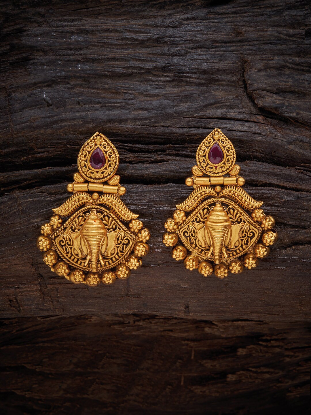 

Kushal's Fashion Jewellery Gold-Plated & Pink Temple Drop Earrings