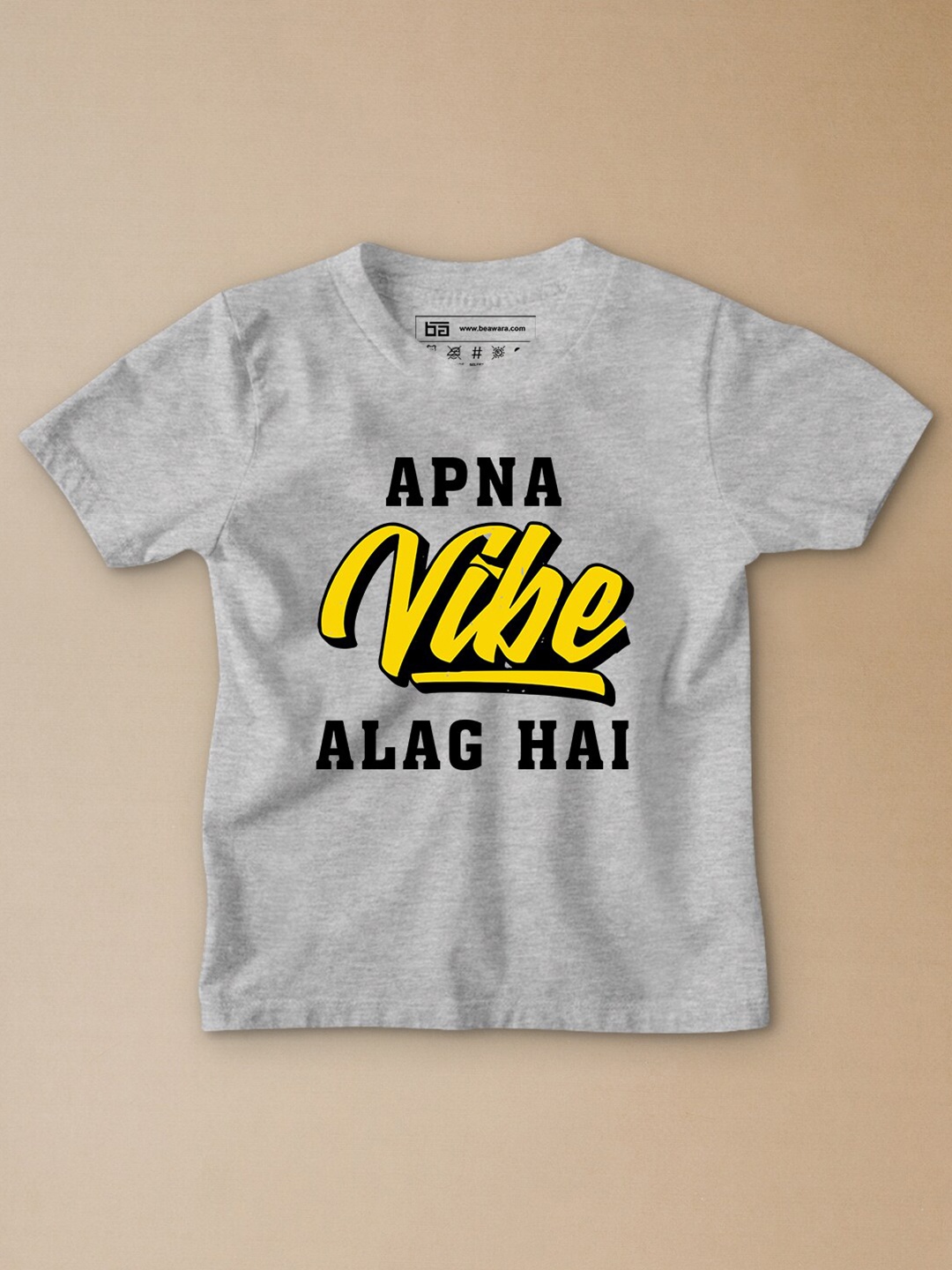 

BE AWARA Kids Grey Typography Printed T-shirt