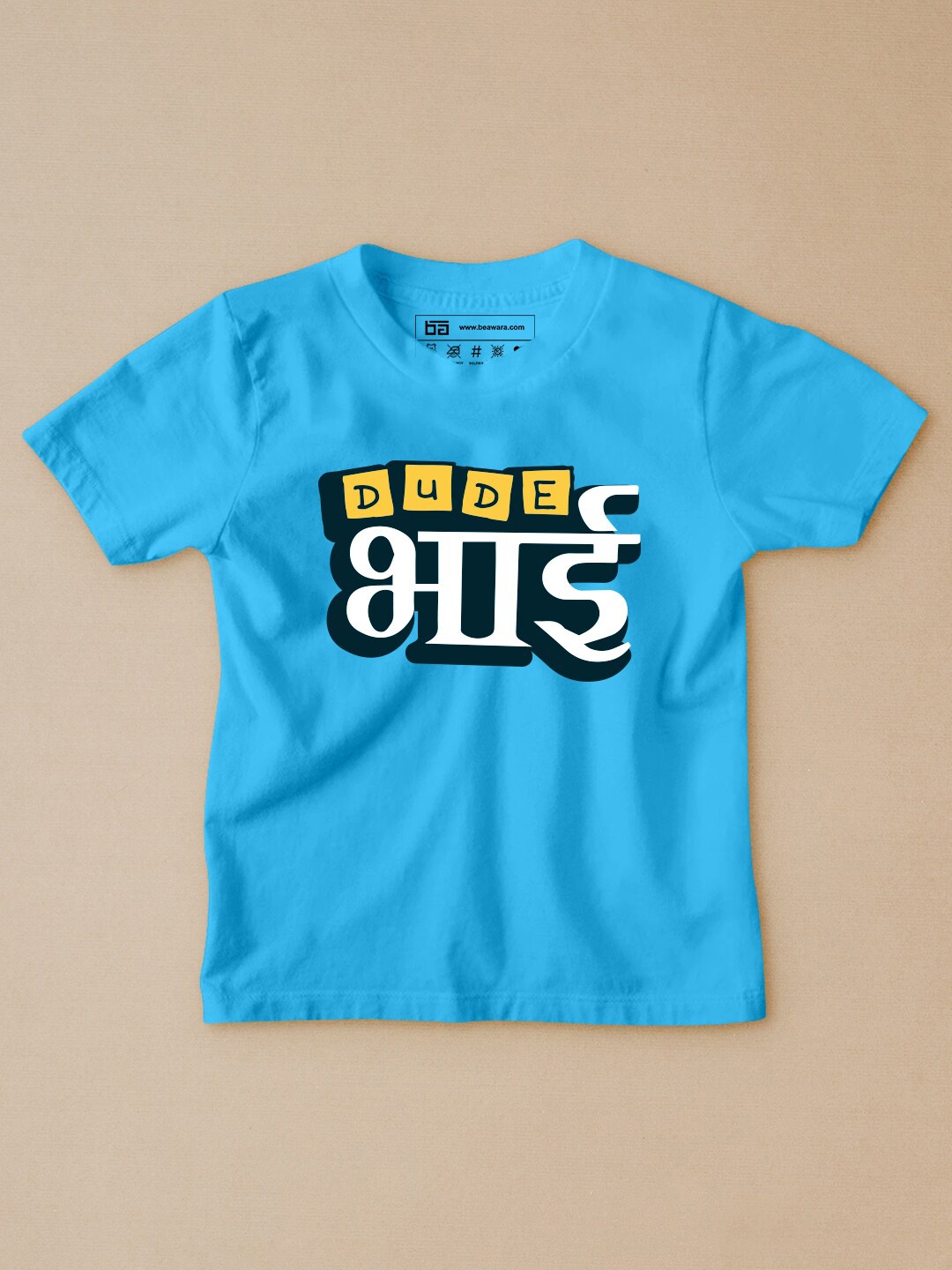BE AWARA Kids Turquoise Blue Typography Printed T-shirt