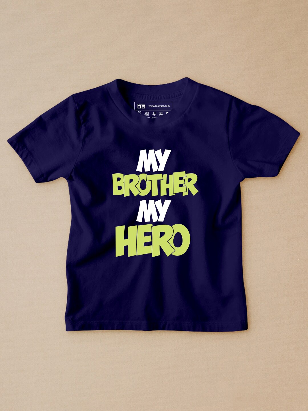 

BE AWARA Kids Navy Blue & Yellow Typography Printed Cotton T-shirt