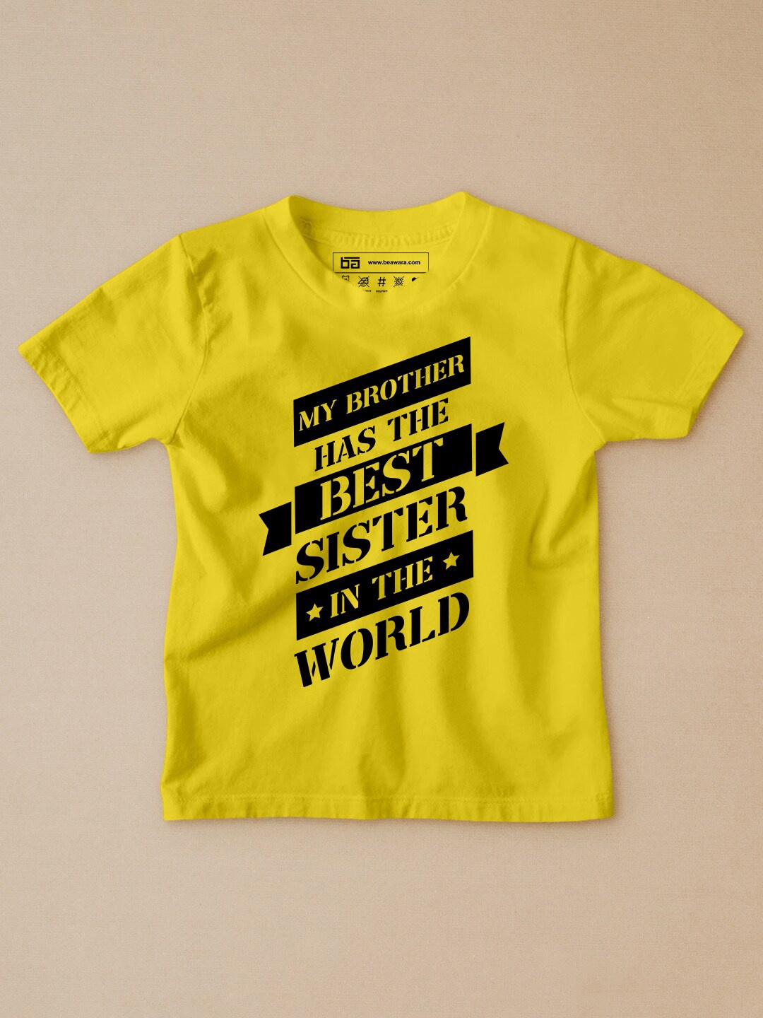 

BE AWARA Kids Yellow & Black Typography Printed T-shirt