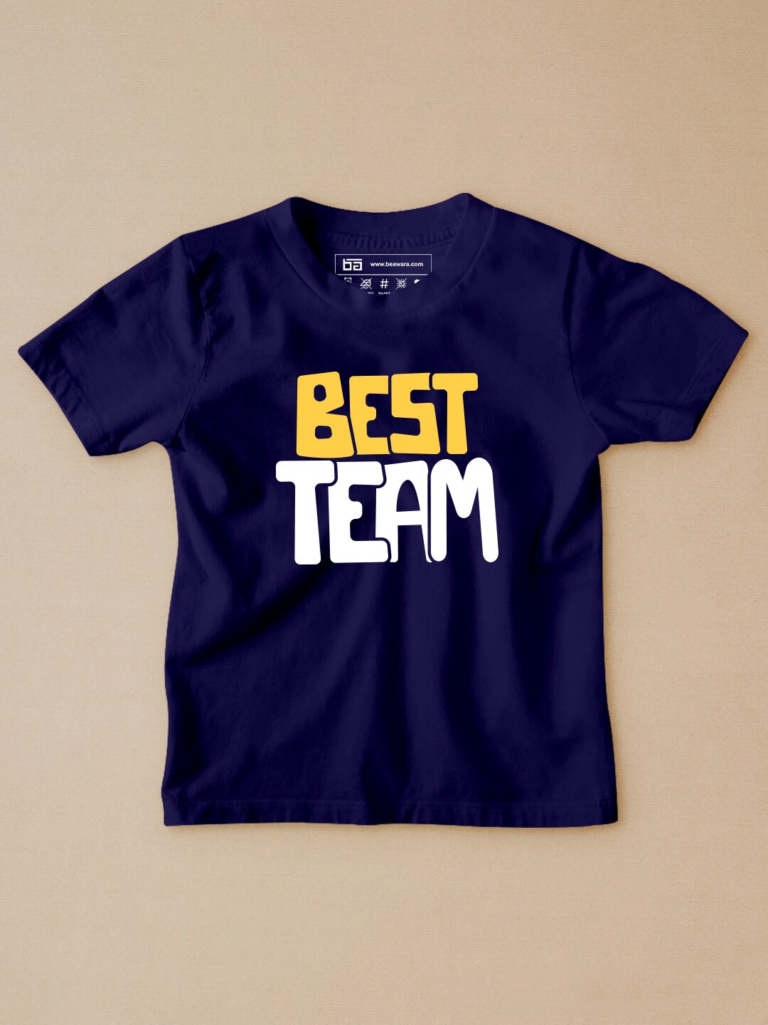 

BE AWARA Kids Navy Blue Cotton Typography Printed T-shirt