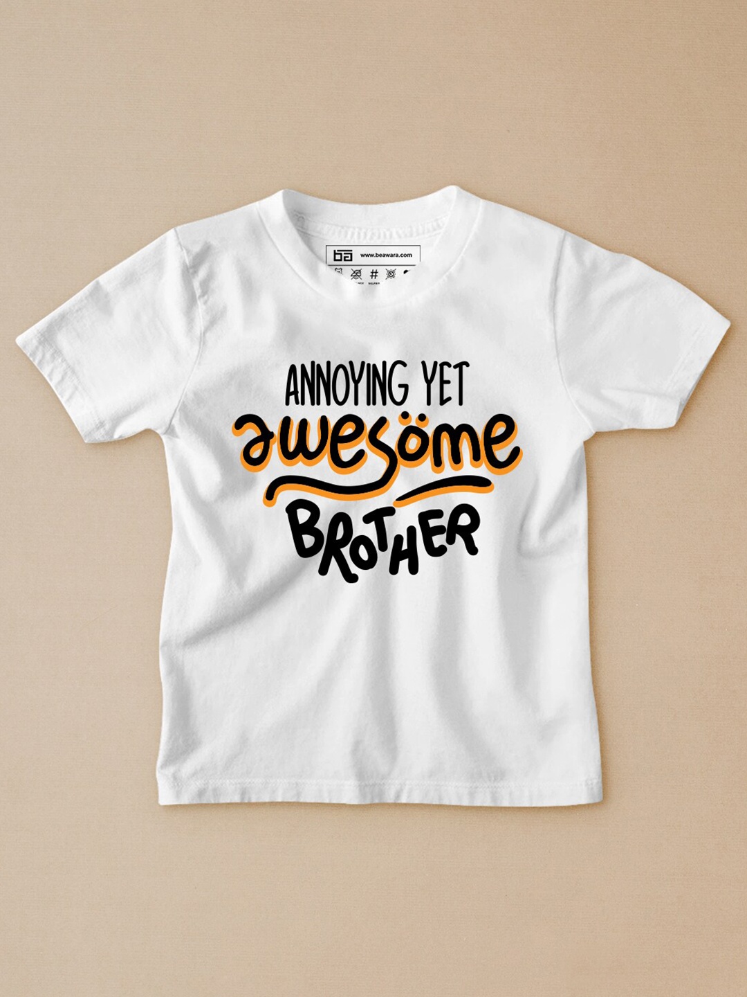 

BE AWARA Kids White Typography Printed T-shirt