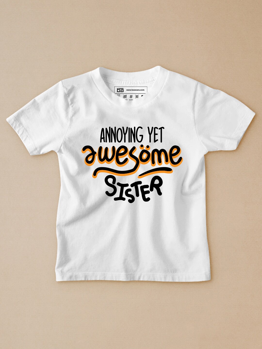 BE AWARA Kids White Typography Printed T-shirt