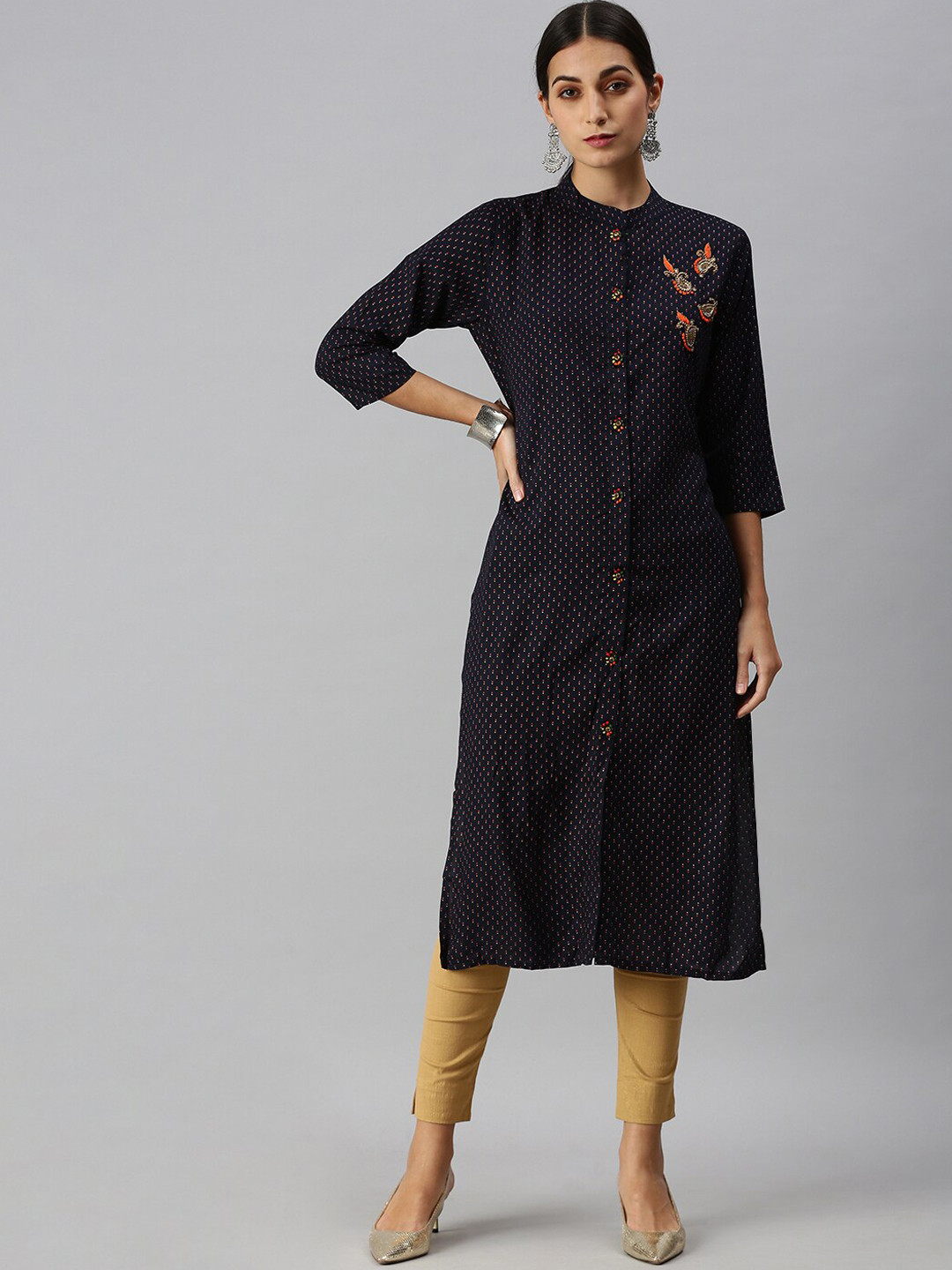 

SHOWOFF Women Navy Blue Kurta