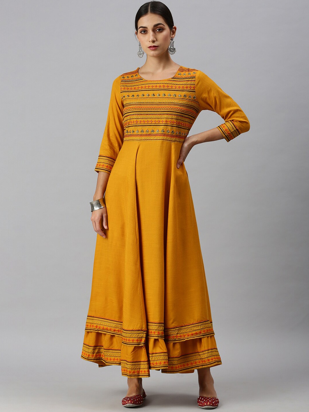 

SHOWOFF Women Yellow Thread Work Anarkali Kurta