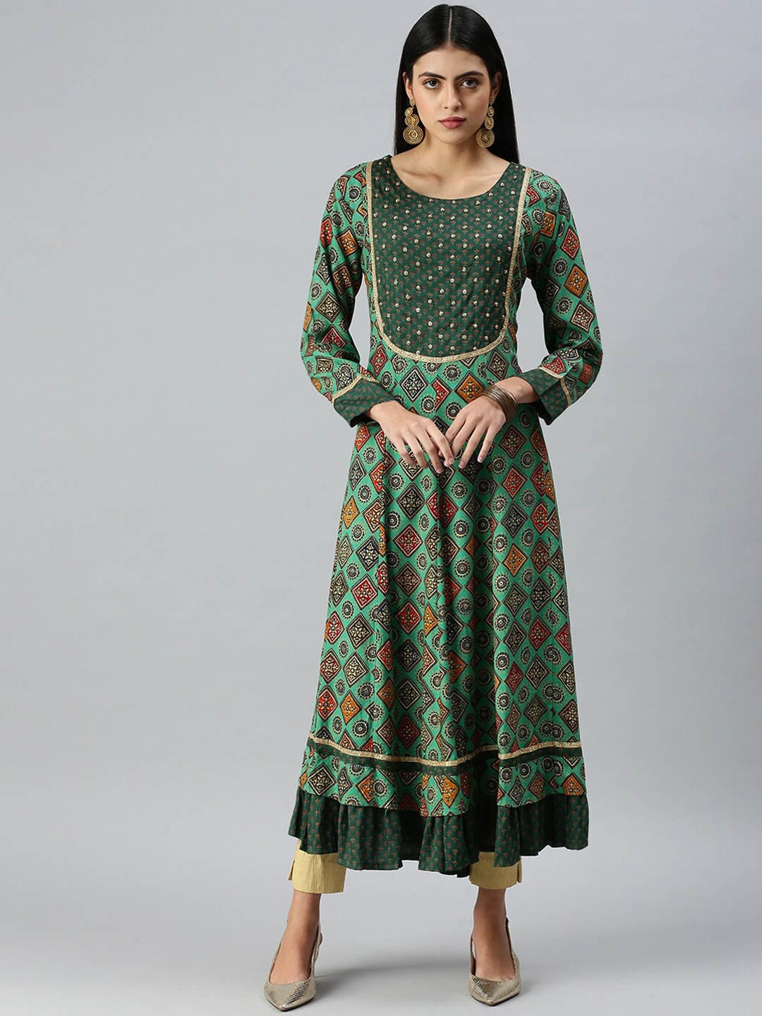 

SHOWOFF Women Green Floral Printed Kurta