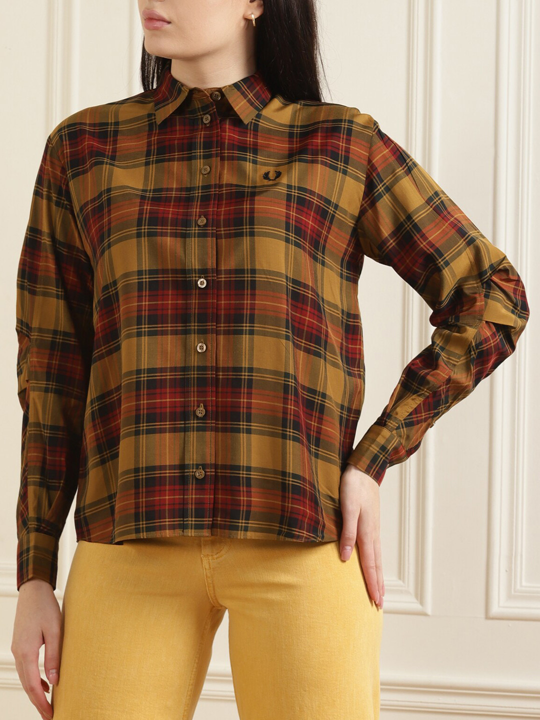 

Fred Perry Women Brown Classic Tartan Checks Casual Shirt