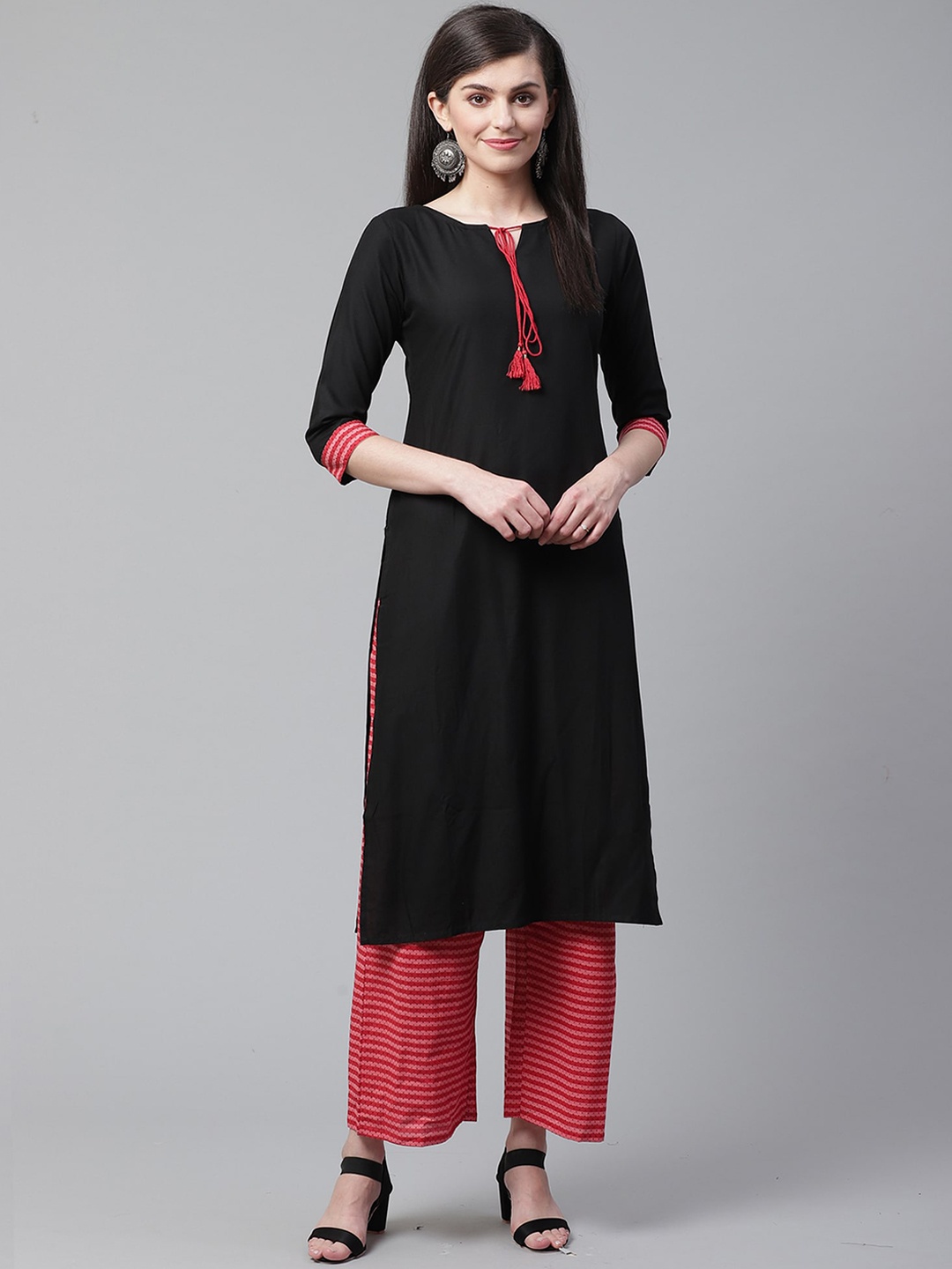 

Indo Era Women Black & Red Printed Kurta with Palazzos