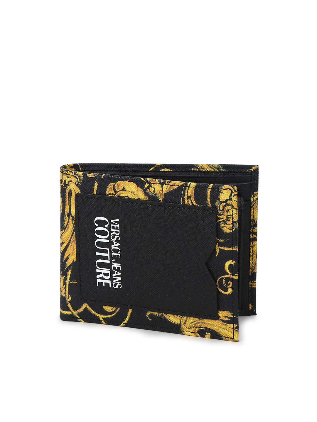 

Versace Jeans Couture Men Black & Yellow Printed Leather Two Fold Wallet
