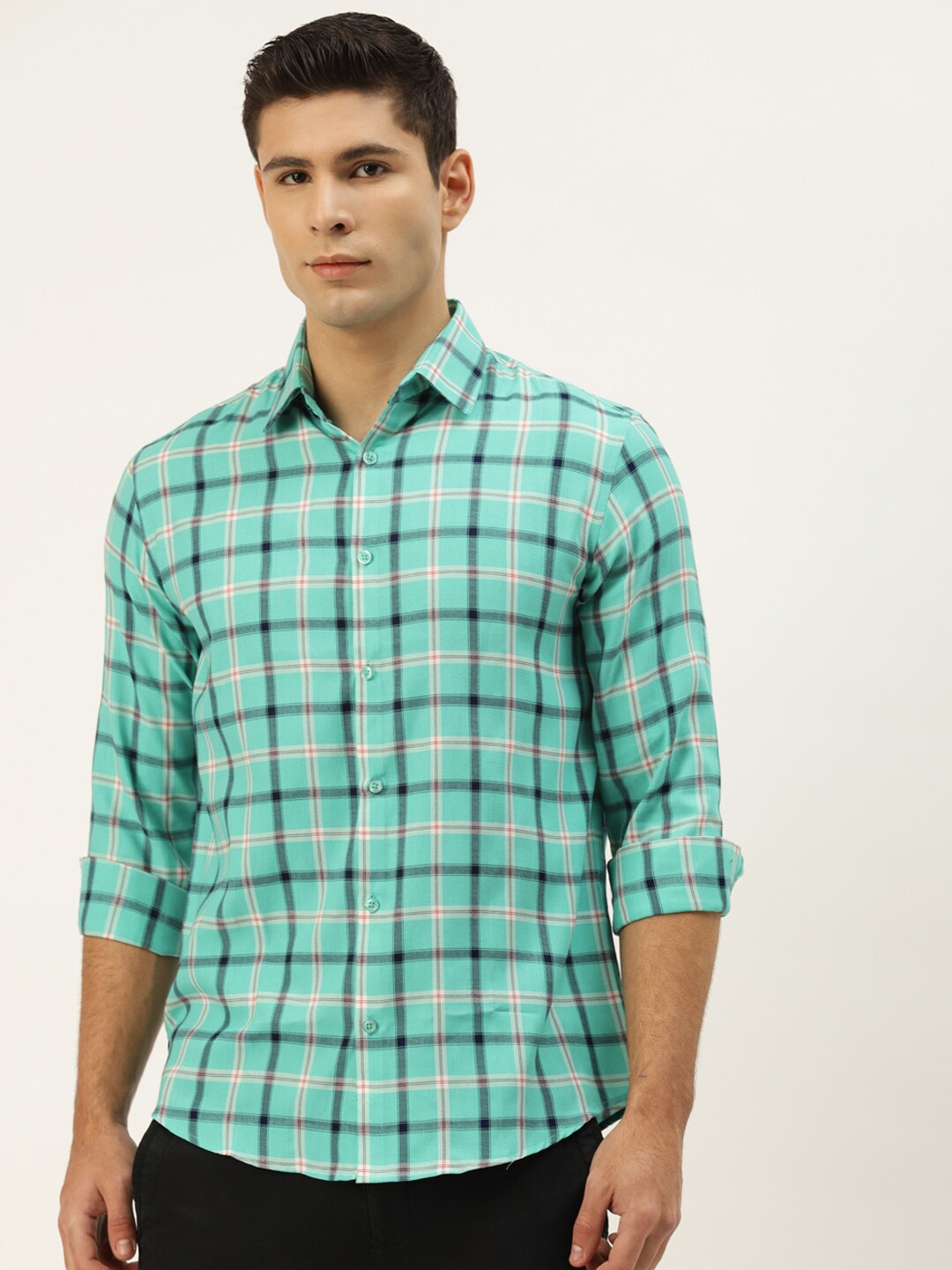 

JAINISH Men Green Smart Checked Regular Fit Cotton Casual Shirt