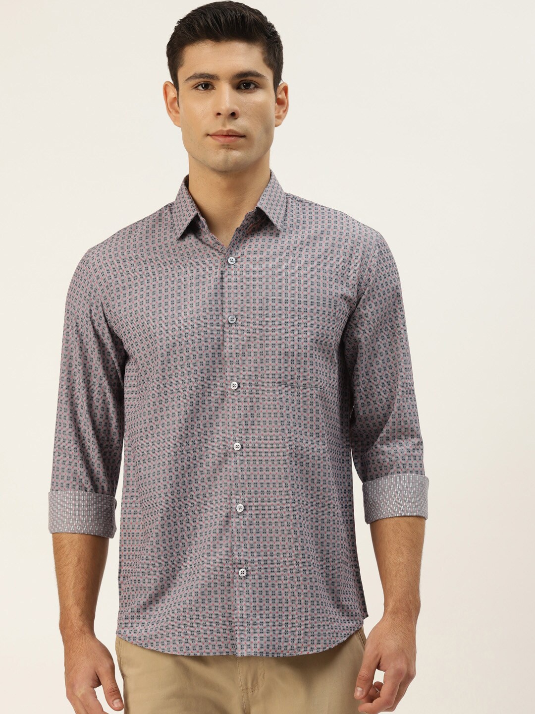

JAINISH Men Grey Checked Pure Cotton Regular Fit Casual Shirt