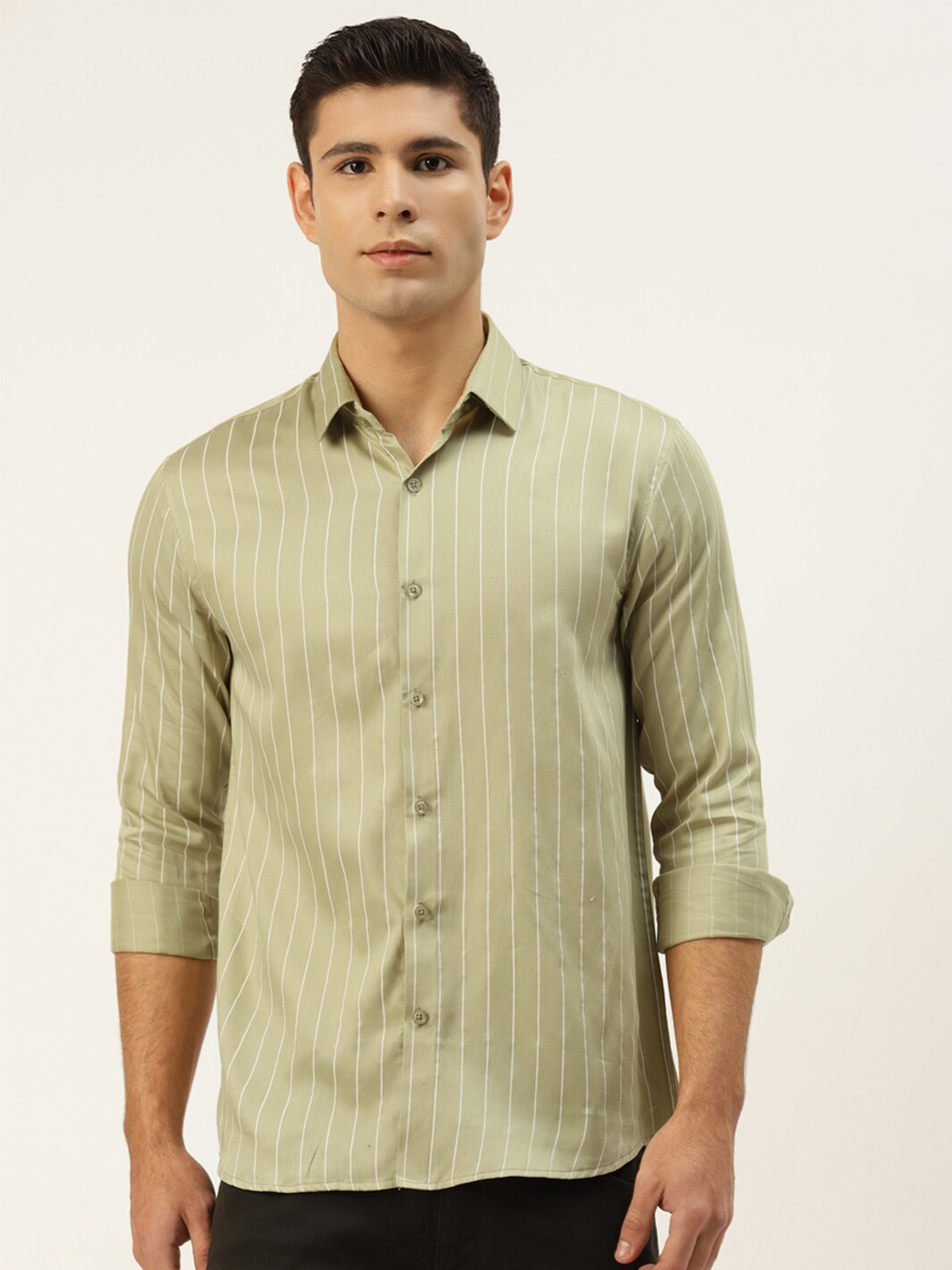 

JAINISH Men Sea Green Smart Striped Casual Shirt