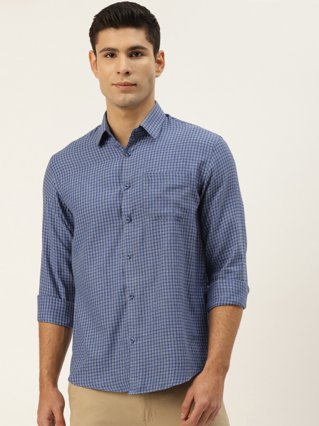 

JAINISH Men Blue Smart Grid Tattersall Checks Checked Casual Shirt, Navy blue