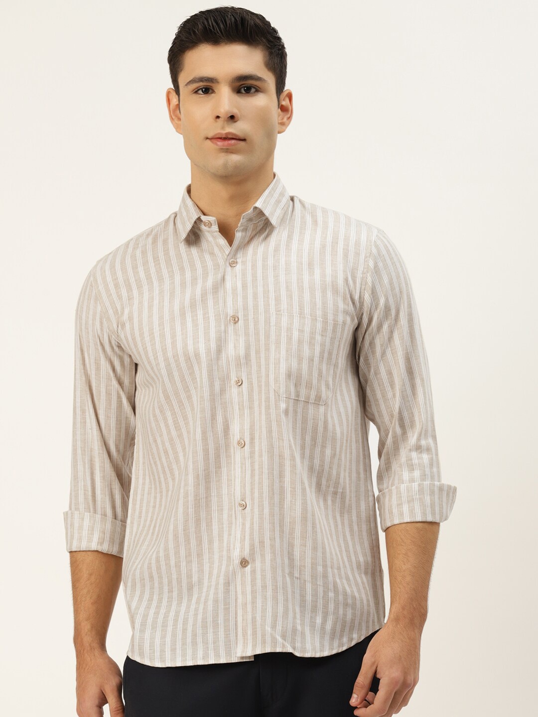 

JAINISH Men Beige Smart Striped Regular Fit Cotton Casual Shirt