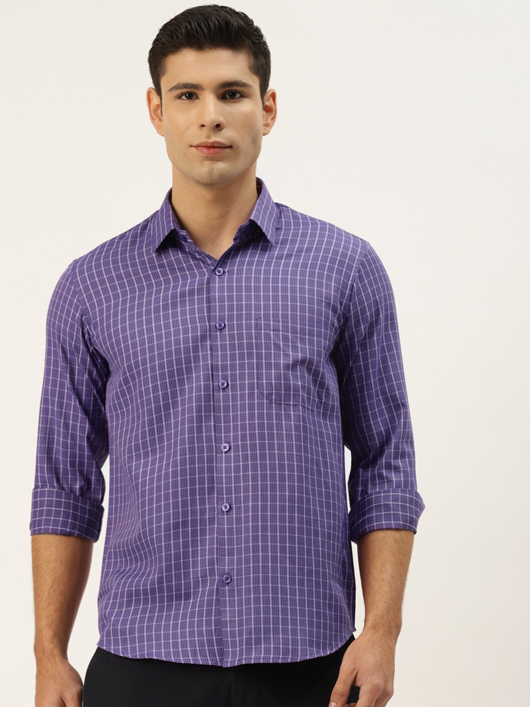 

JAINISH Men Violet Solid Smart Checked Casual Shirt