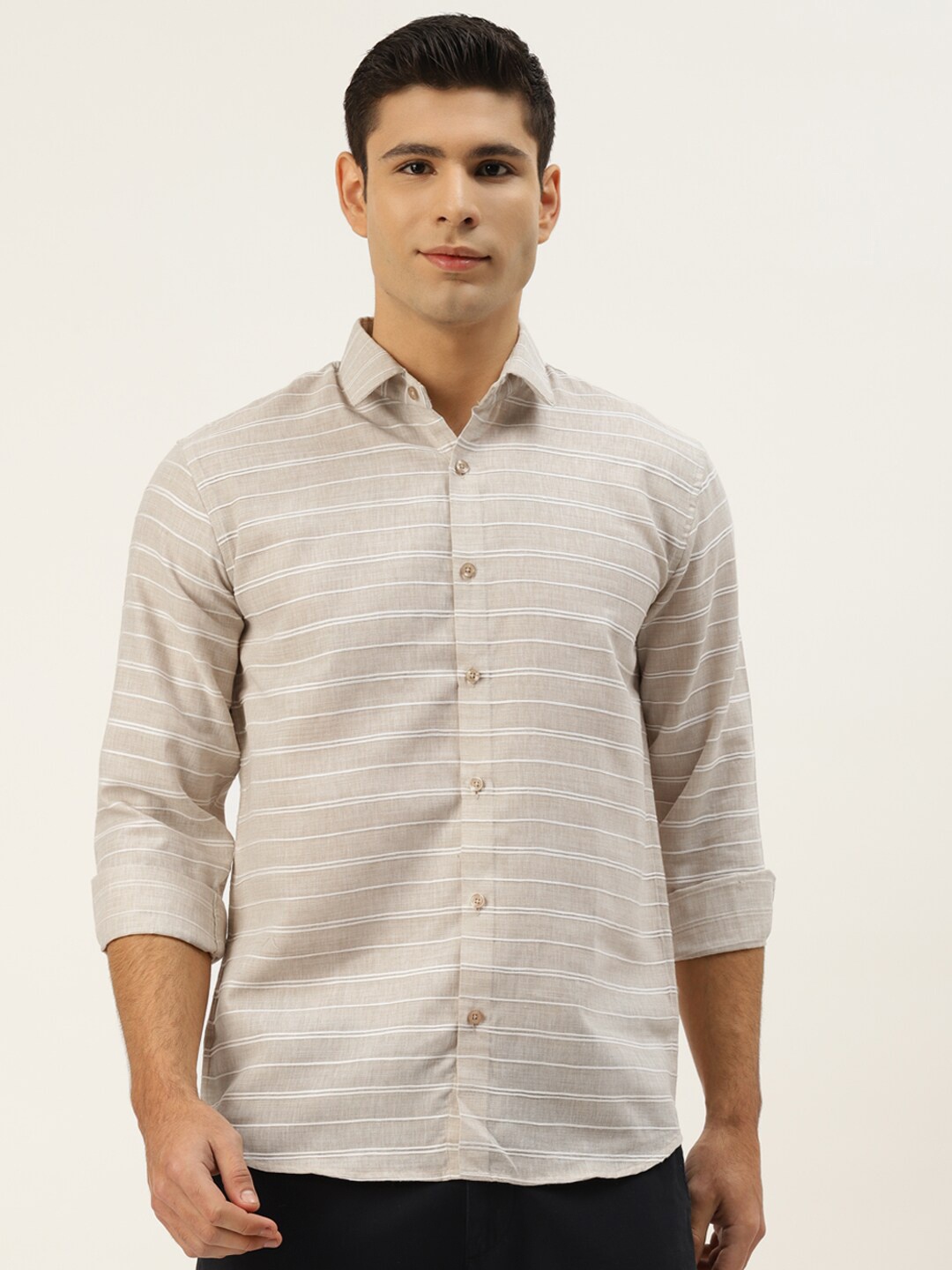 

JAINISH Men Cream Horizontal Stripes Smart Casual Shirt
