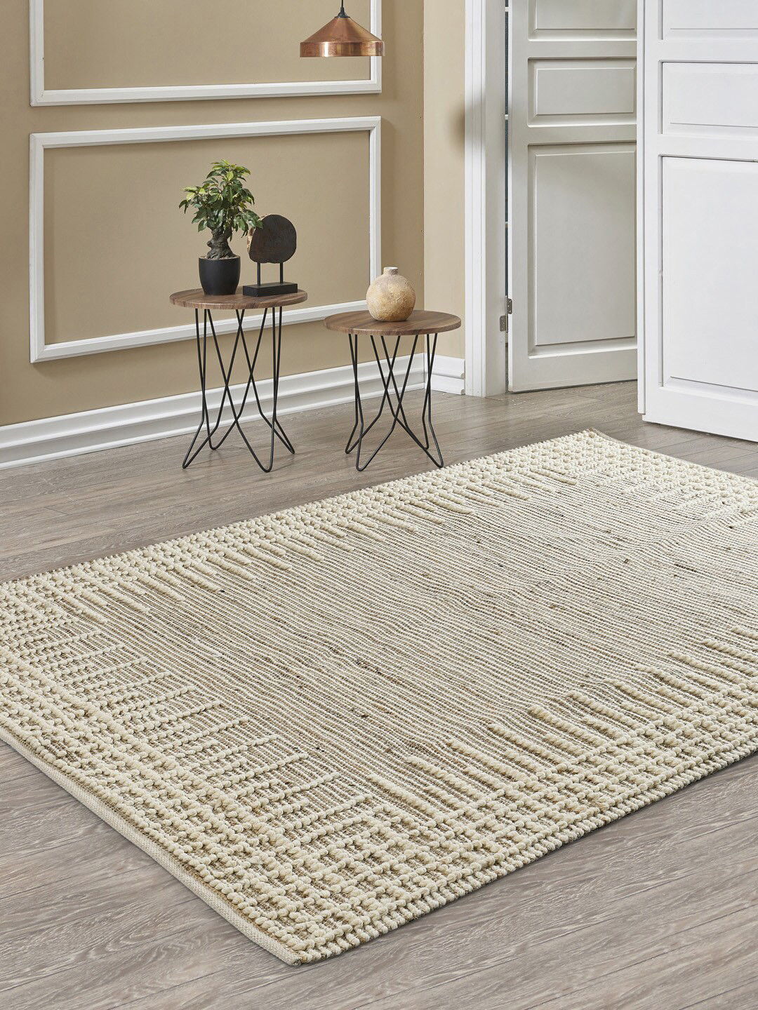 

AVI Living Beige Self Design1500 GSM Rectangle Dhurrie Carpet