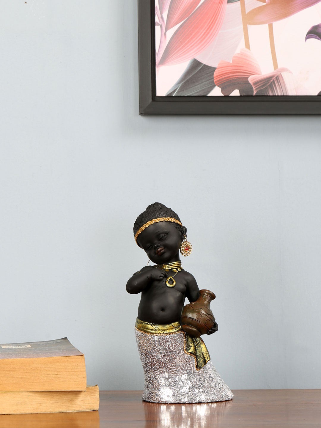 

Athome by Nilkamal Black & Gold-Toned Tribal Girl Pot Showpiece