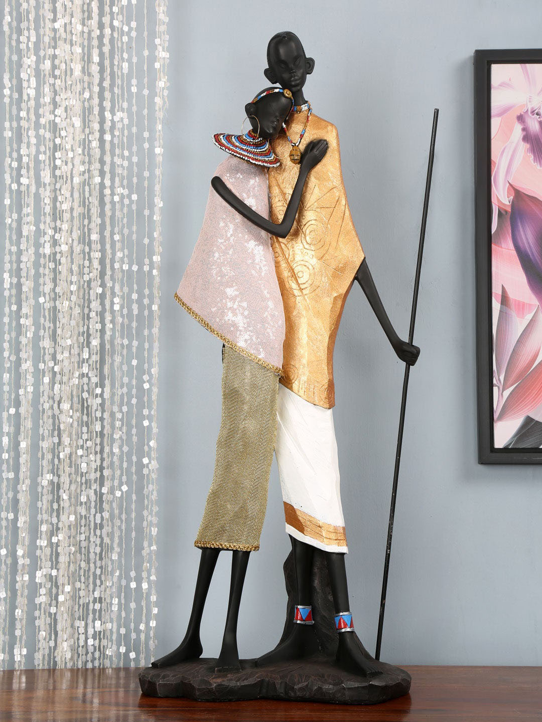 

Athome by Nilkamal Black & Gold Tribal Couple Floor Showpiece
