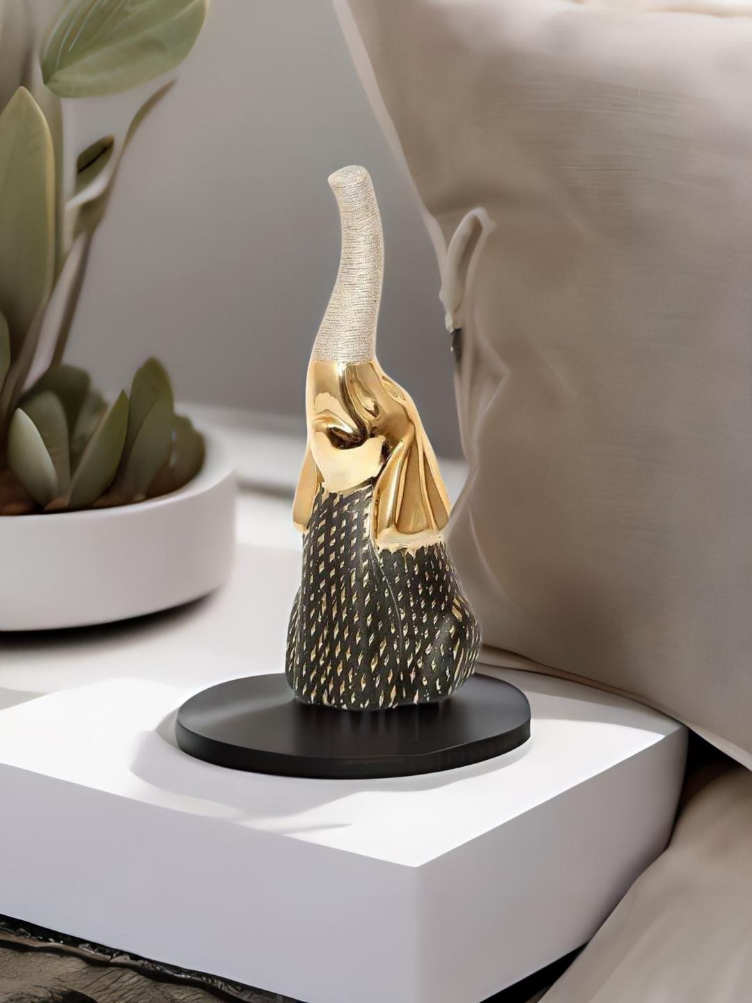 

Athome by Nilkamal Grey & Gold Ceramic Elephant Showpiece