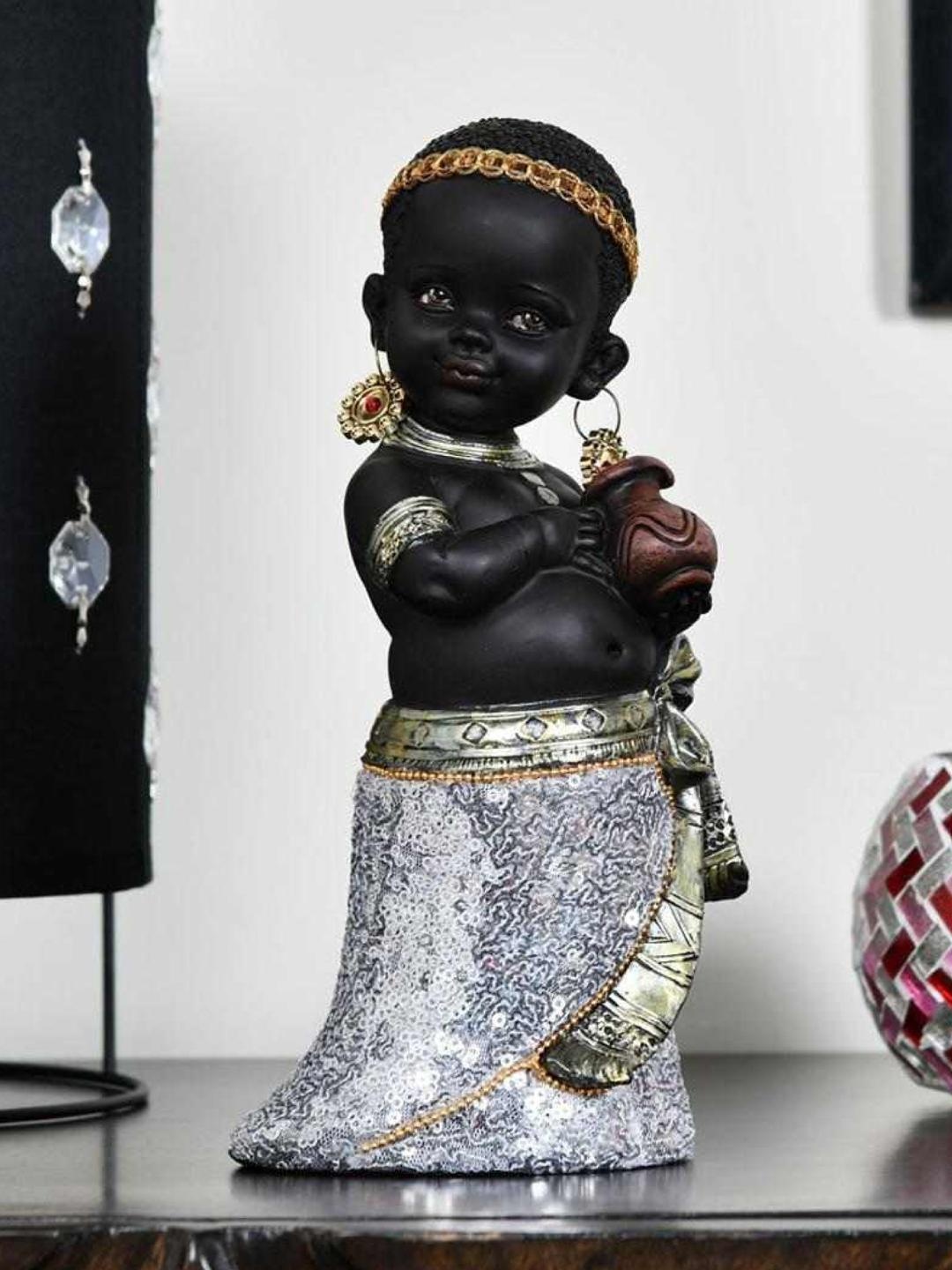 

Athome by Nilkamal Black Tribal Girl Holding Pot Showpiece