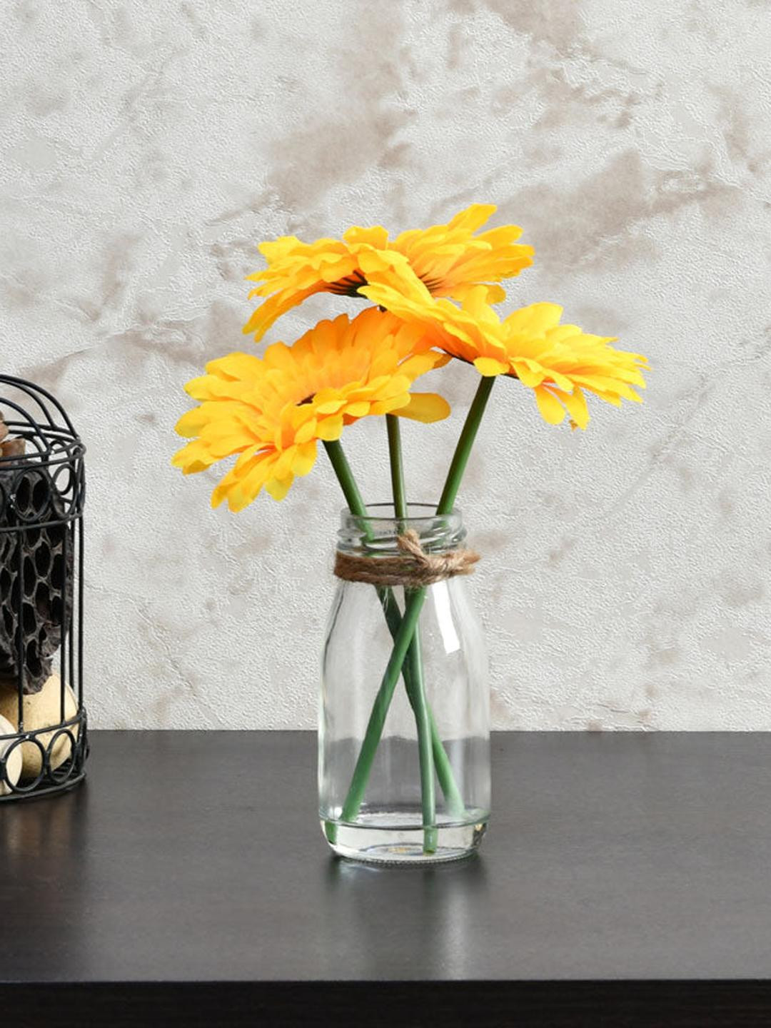 

Athome by Nilkamal Glass Bottle With Gerbera Potted Plant, Yellow