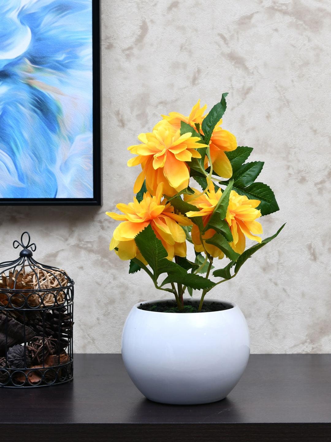 

Athome by Nilkamal Yellow & Green Dahlia Peony Teapot Potted Plant